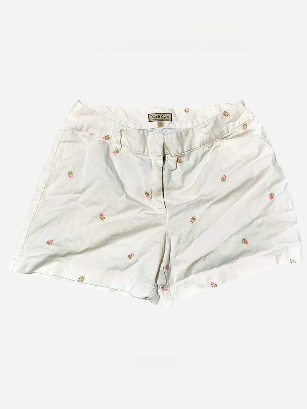 White khakis international design size 12 embroidered strawberry shorts
